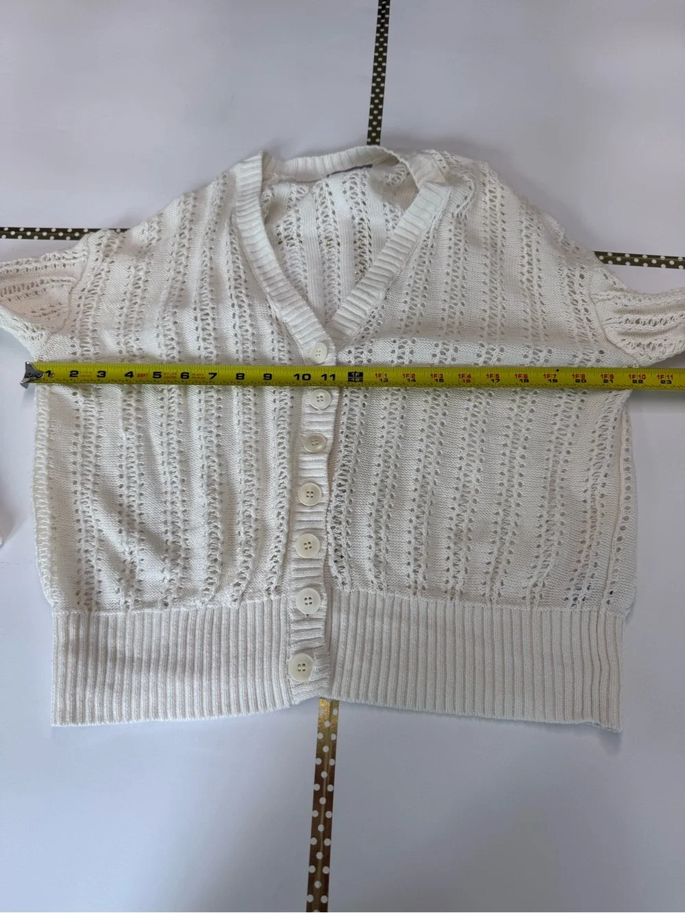 J.Crew Ivory Pointelle V-Neck Cardigan Size Small